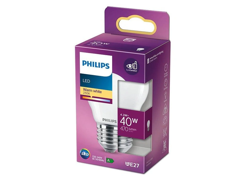 PHILIPS LED E27 4,3W (40W) Tropfen 470lm 2700K matt