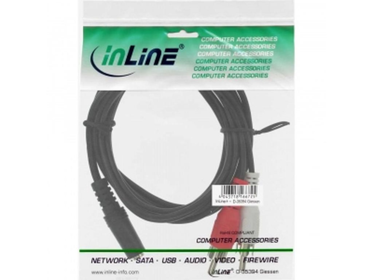 InLine Cinch/Klinke Kabel – 2x Cinch Auf 3,5 Mm Klinke, 0,2 M, Für Audio-Verbindungen