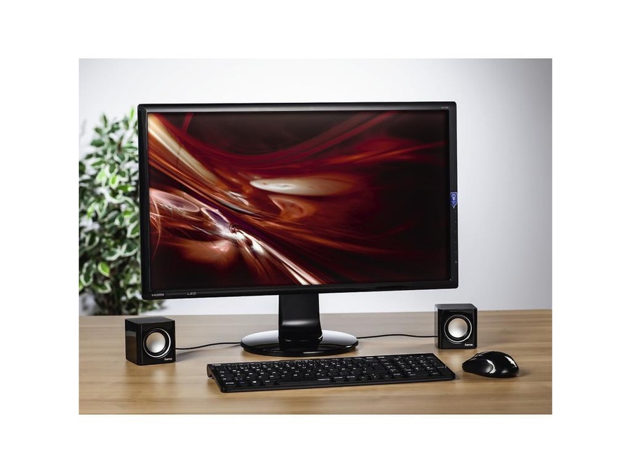 Hama Sonic Mobil 185 – Enceintes PC 2.0 USB Jack 3.5mm – Son Stéréo Clair Compact Noir/Argent