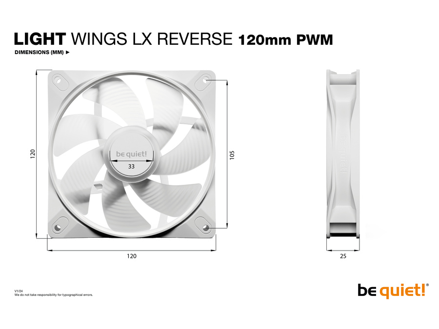 Be Quiet! Light Wings LX 120mm PWM Reverse Lüfter – ARGB, Schwenkbar, 7 Lüfterblätter, Rifle-Lager